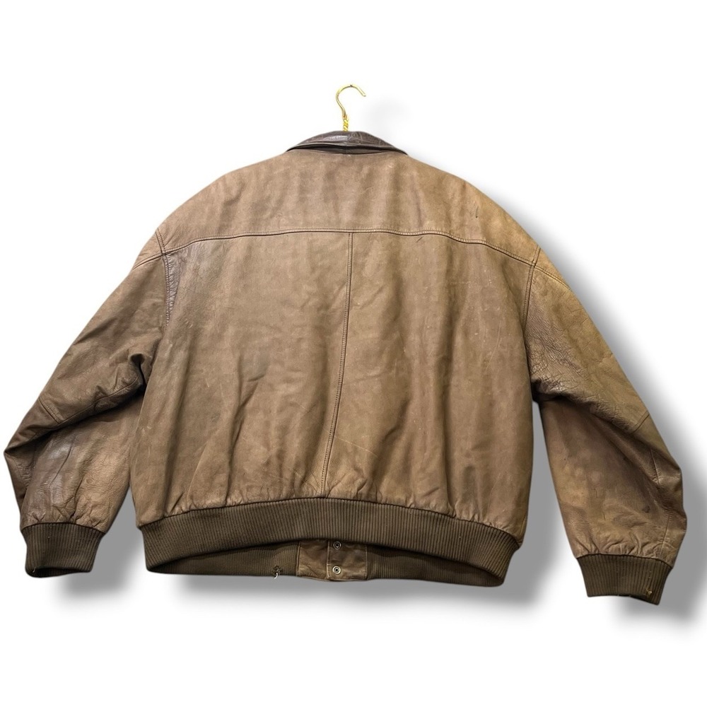 Vintage Wilsons Adventure Bound Distressed Brown Leather Bomber Jacket Men's S - Picture 5 of 13